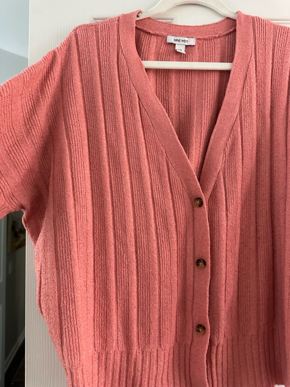 Nine West Coral Ribbed Button-Front Women's Sweater - Picture 3 of 7